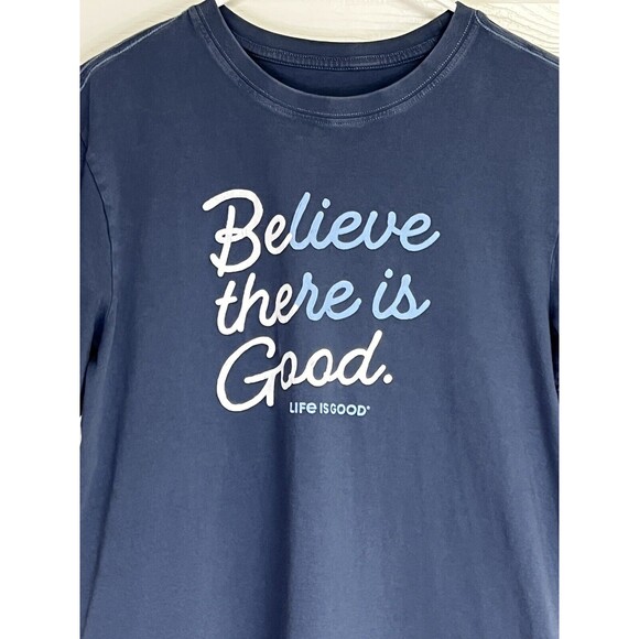 LIFE IS GOOD T - Shirt S Light Blue SS Cotton Made Peru "Believe There Is Good" - Picture 3 of 6